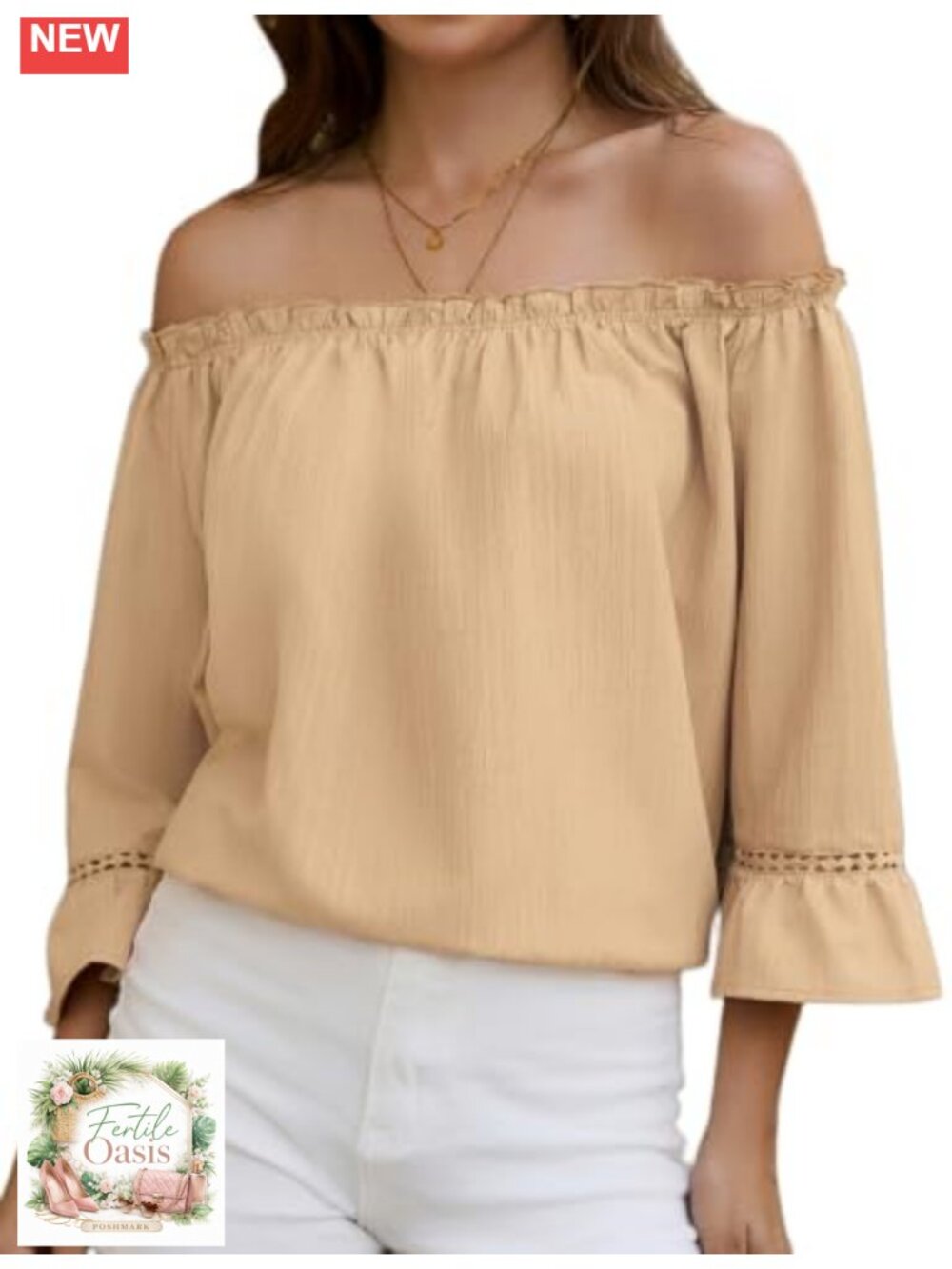 Women's Off Shoulder Ruffle Top 3/4 Sleeve Blouse Polyester Casual